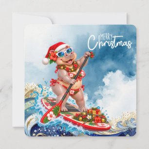 Christmas SUP Hippo stand up Paddleboarding Holiday Card