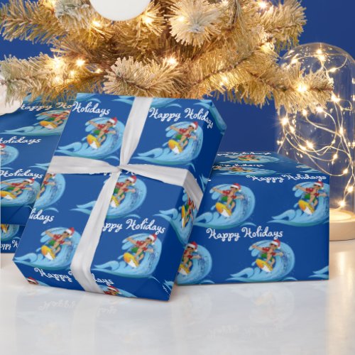 Christmas Surfer on Wave Wrapping Paper