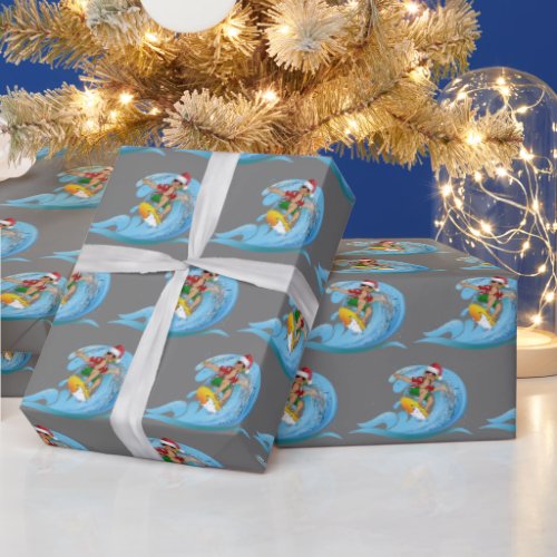 Christmas Surfer on Wave Wrapping Paper