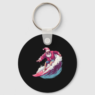 Christmas Surfing Santa Surfboarder Surf Lover Xma Keychain