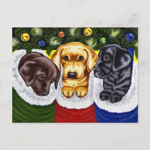 Christmas Surprise Labrador Puppies Holiday Postcard