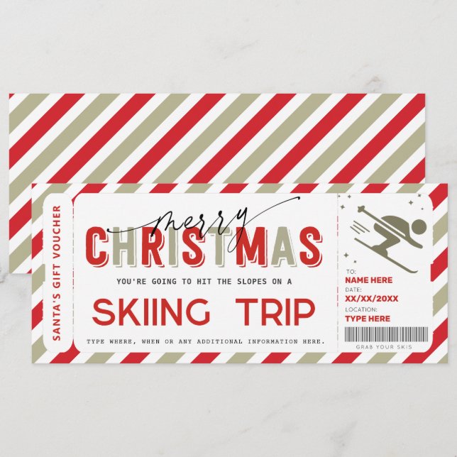 Christmas Surprise Ski Trip Gift Ticket Voucher Invitation (Front/Back)
