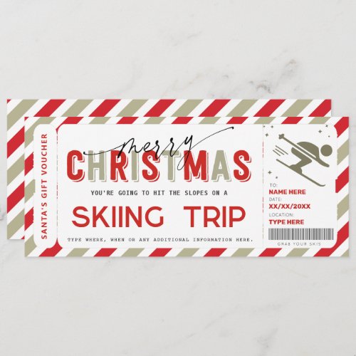 Christmas Surprise Ski Trip Gift Ticket Voucher Invitation