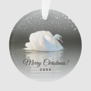 Christmas Swan on Snowy Lake Ornament