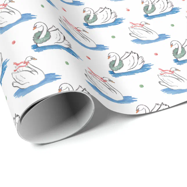Christmas Swan Wrapping Paper Zazzle