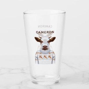 Christmas Sweater Cow   Add Your Name Glass