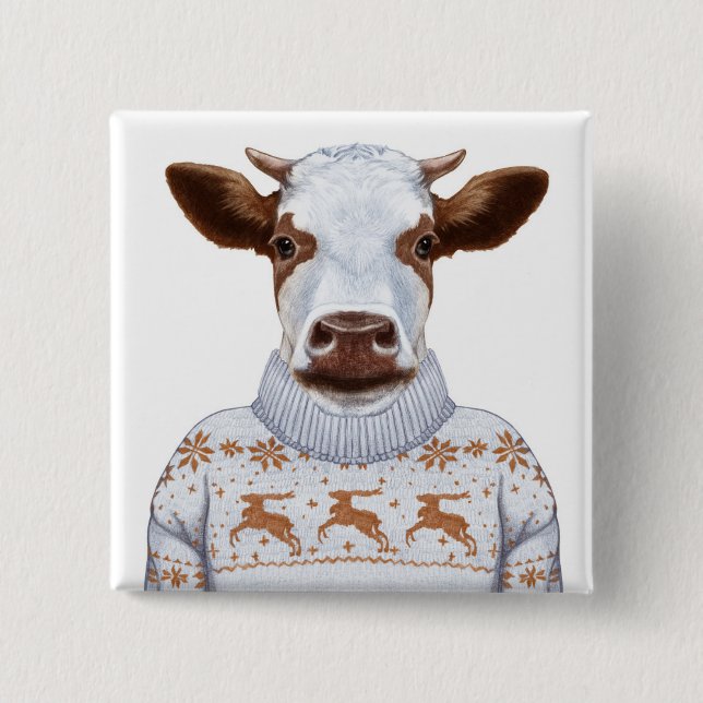 Christmas Sweater Cow Button (Front)