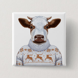 Christmas Sweater Cow Button
