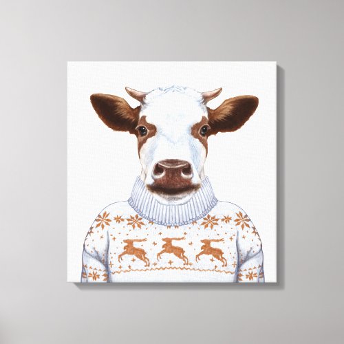 Christmas Sweater Cow Canvas Print