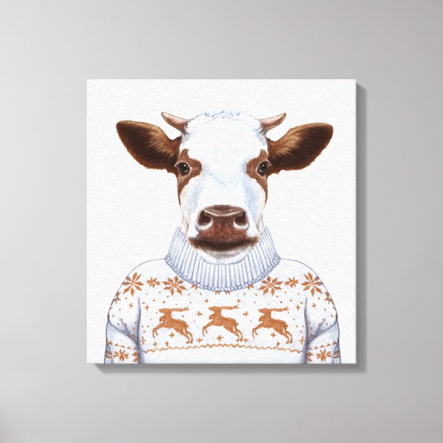 Christmas Sweater Cow Canvas Print (Front)