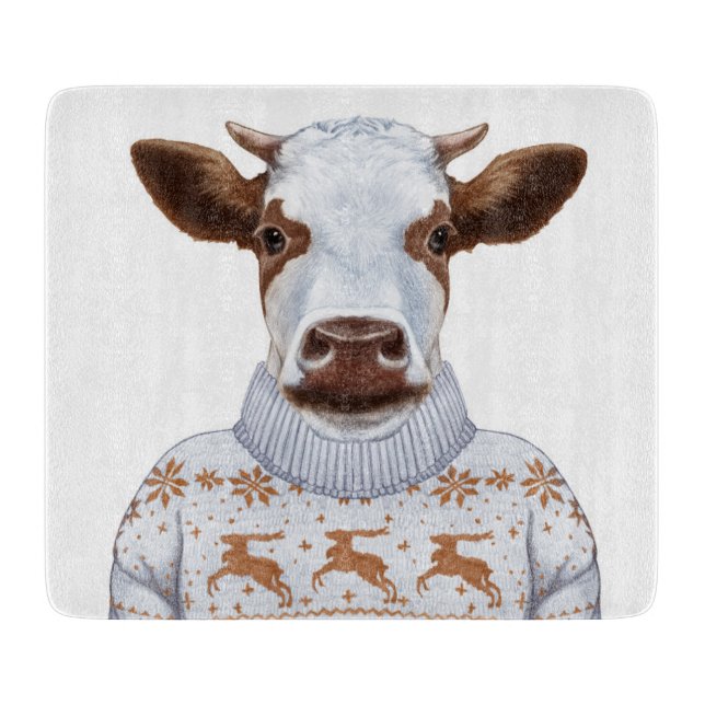 Christmas Sweater Cow Cutting Board (Front)