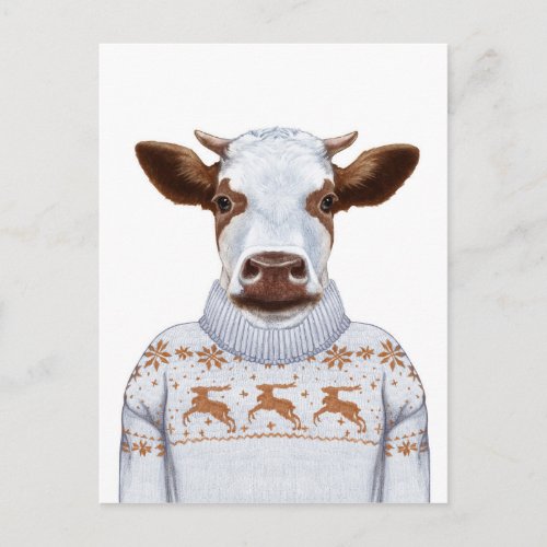 Christmas Sweater Cow Postcard