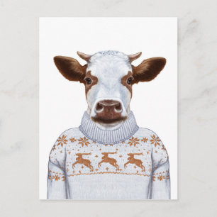 Christmas Sweater Cow Postcard