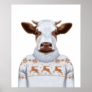Christmas Sweater Cow Poster