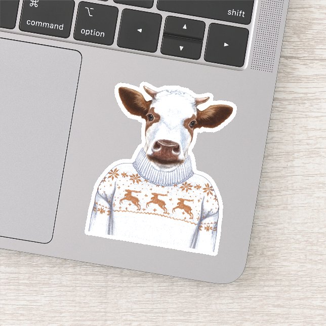 Christmas Sweater Cow Sticker (Detail)