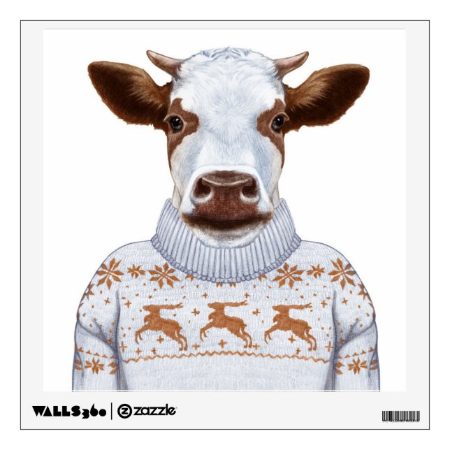 Christmas Sweater Cow Wall Decal (Front)