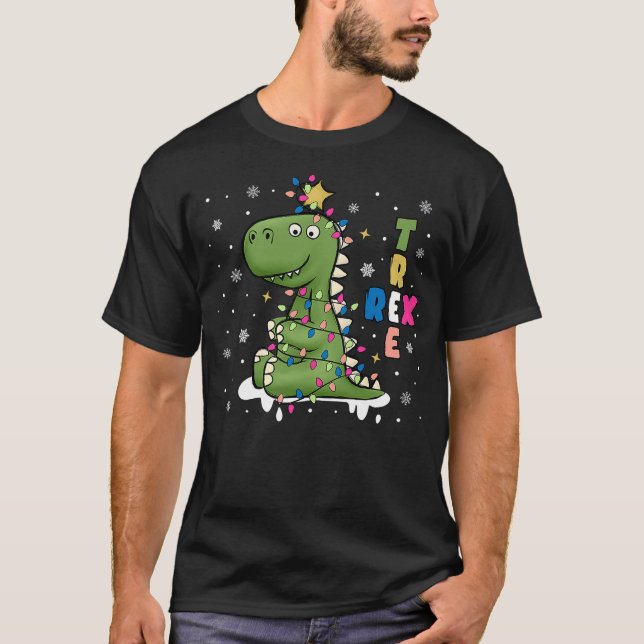 Christmas Sweater Dinosaur Boys Girls Kids Tree Re (Front)