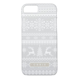 Christmas sweater grey fair isle pattern monogram iPhone 8/7 case