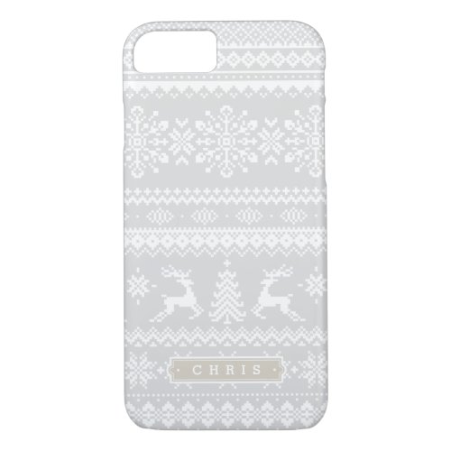 Christmas sweater grey fair isle pattern monogram iPhone 87 case