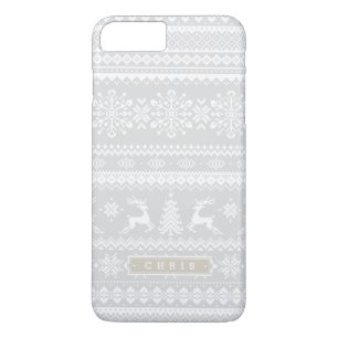 Christmas sweater grey fair isle pattern monogram iPhone 8 plus/7 plus case