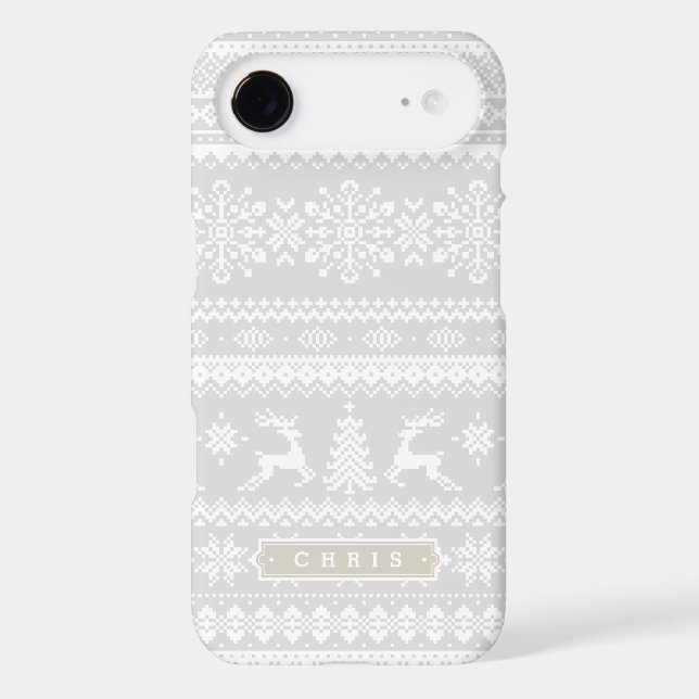 Christmas sweater grey fair isle pattern monogram Case-Mate iPhone case (Back)