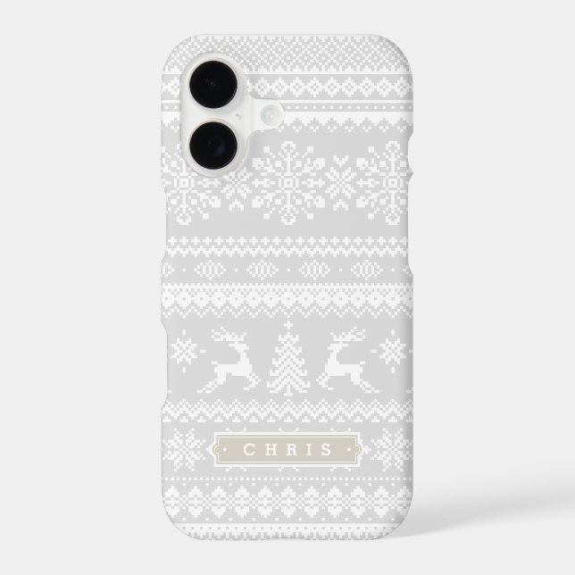 Christmas sweater grey fair isle pattern monogram iphone case (Back)
