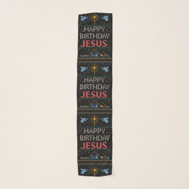 Christmas Sweater Happy Birthday Jesus Christian Scarf (Front)