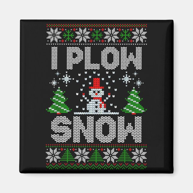 Christmas Sweater I Plow Snow Matching Couples Paj Magnet (Front)