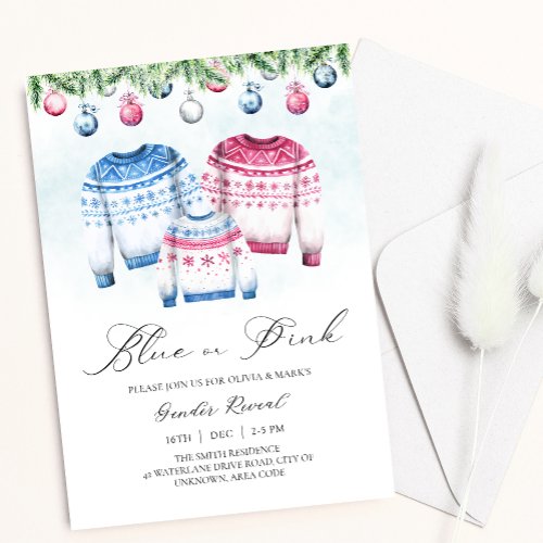 Christmas Sweater Jumper Winter Baby Gender Reveal Invitation