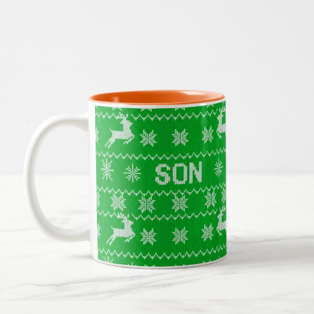 Christmas Sweater Knit Pattern — Son Two-Tone Coffee Mug (Left)