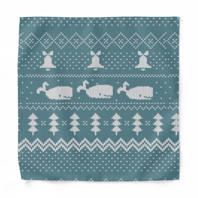 Christmas Sweater Knitted Pattern Whale Rustic   Bandana (Front)