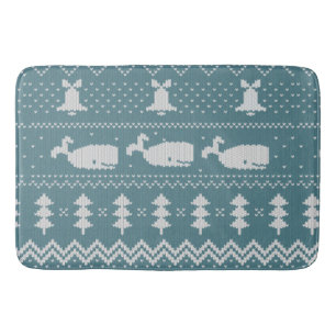 Christmas Sweater Knitted Pattern Whale Rustic  Bath Mat