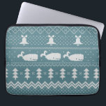 Christmas Sweater Knitted Pattern Whale Rustic   Laptop Sleeve<br><div class="desc">Warm and cozy winter days and nights illustration design, featuring classic knitted funny ugly Christmas sweater with white whales, jingle bells, fir trees, and snowflakes. Minimalistic Xmas sweater pattern festive design in light blue and white for whale lovers. Whale Christmas pattern sweater. Whale Xmas design. Scandi whale Christmas Noel gifts....</div>