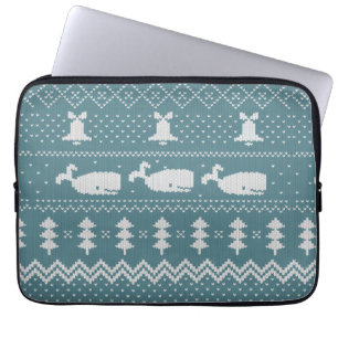 Christmas Sweater Knitted Pattern Whale Rustic Laptop Sleeve