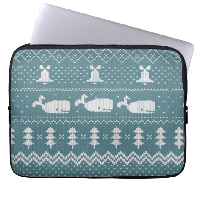 Christmas Sweater Knitted Pattern Whale Rustic   Laptop Sleeve (Front)