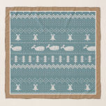 Christmas Sweater Knitted Pattern Whale Rustic    Scarf<br><div class="desc">Warm and cozy winter days and nights illustration design, featuring classic knitted funny ugly Christmas sweater with white whales, jingle bells, fir trees, and snowflakes. Minimalistic Xmas sweater pattern festive design in light blue and white for whale lovers. Whale Christmas pattern sweater. Whale Xmas design. Scandi whale Christmas Noel gifts....</div>