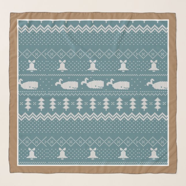 Christmas Sweater Knitted Pattern Whale Rustic    Scarf (Front)