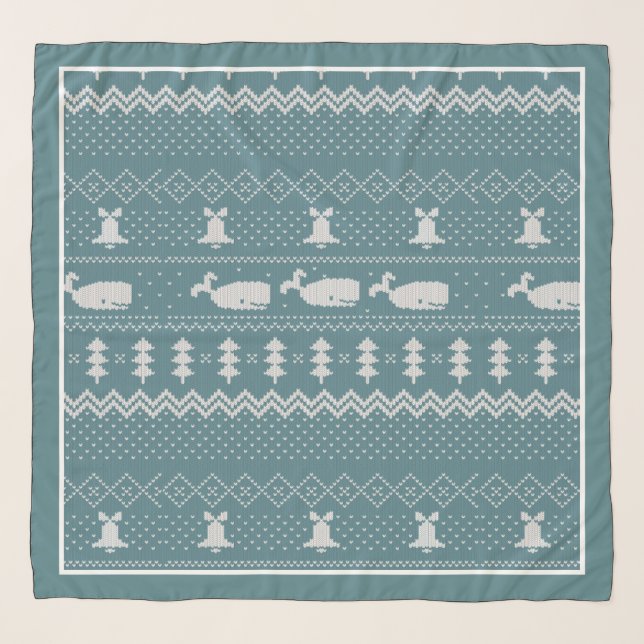 Christmas Sweater Knitted Pattern Whale Rustic   Scarf (Front)