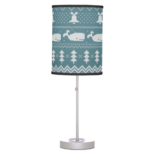 Christmas Sweater Knitted Pattern Whale Rustic  Table Lamp (Front)