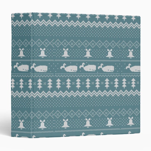 Christmas Sweater Knitted Pattern Whale Scandi 3 Ring Binder (Front/Spine)