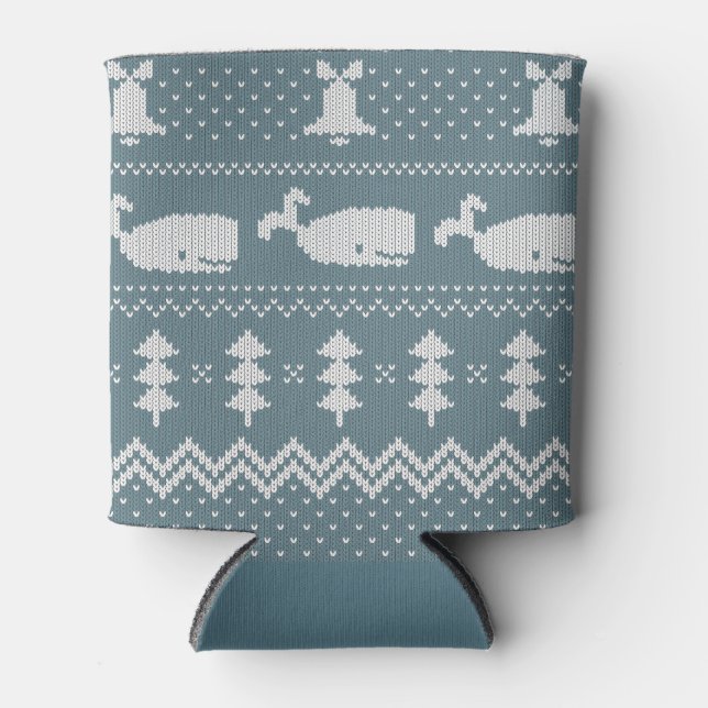 Christmas Sweater Knitted Pattern Whale Scandi  Can Cooler (Front)