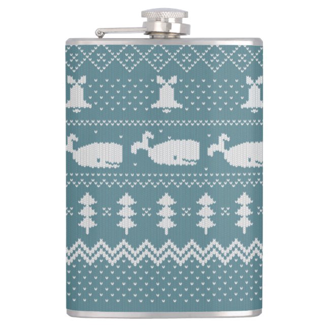 Christmas Sweater Knitted Pattern Whale Scandi Flask (Front)