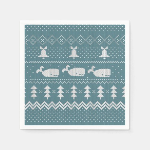 Christmas Sweater Knitted Pattern Whale Scandi    Napkins