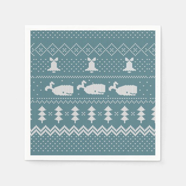 Christmas Sweater Knitted Pattern Whale Scandi    Napkins (Front)