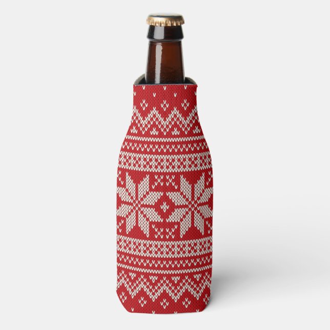 Christmas Sweater Knitting Pattern - RED Bottle Cooler (Bottle Front)