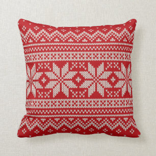 Christmas Sweater Knitting Pattern - RED Throw Pillow