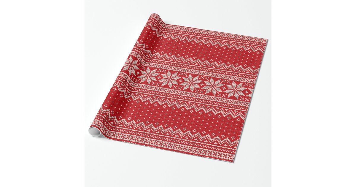 Christmas Sweater Knitting Pattern - RED Wrapping Paper | Zazzle