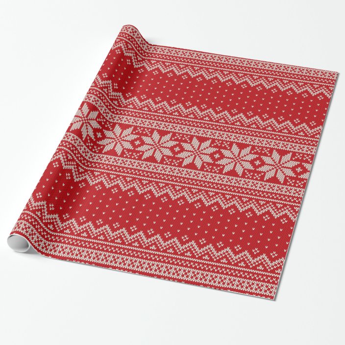 Christmas Sweater Knitting Pattern RED Wrapping Paper