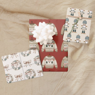 Christmas Sweater Nutcracker Monogram Wrapping Paper Sheets