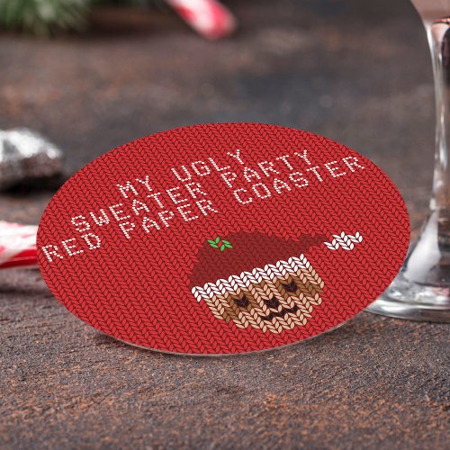Christmas Sweater Party Red Santa Sloth Holiday Round Paper Coaster